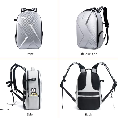Camera Backpack Hard Shell Imitation Carbon Fiber DSLR, Waterproof Shockproof w/15.6" Lap Comp for Photo, Travelers & Daily. - color: Silver Gray