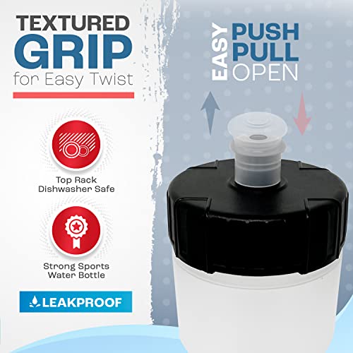 Bike Water Bottle Holder & Bottle Combo – 2-Pack 22 oz Sports Squeeze Bottles with Pull Top Cap & Easy-Install Bike Cage – Made in USA – 50 Strong Brand - color: Clear Bottle + Cage