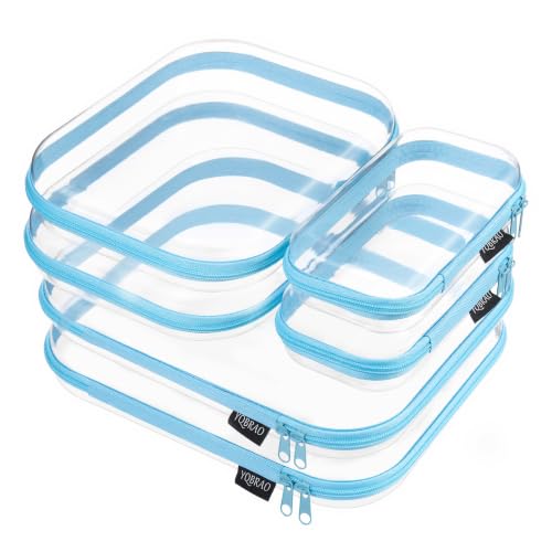YQBRAO 6 Pack Sky Blue Clear Hard Shell Zipper Case, 1.2mm Heavy Duty Multi-Size Organizer Pouches for Home & Travel, Crush-Proof Storage Bags for Essentials, Toys & Toiletries (2L, 2M, 2S) - color: Blue, size: 6 Pack (2L+2M+2S)