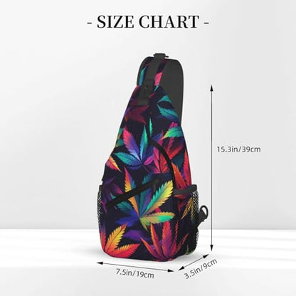 Colorful Cannabis Leaves Outdoor Crossbody Shoulder Bag For Unisex Young Adult Hiking Bicycling - color: 15