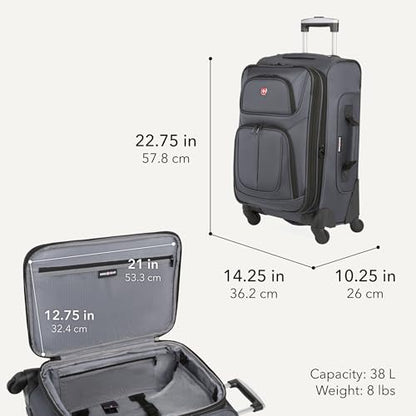SWISSGEAR Sion Carry-On Spinner Luggage, Softside Expandable, Lightweight Suitcase, Dark Grey, 22.75-Inch - color: Dark Grey, size: Carry-On