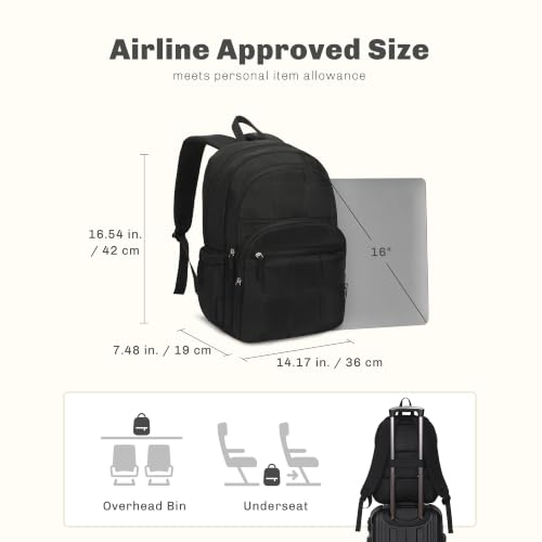 Hynes Eagle College Laptop Backpack 16 Inches Quilted Travel Backpack for Women Lightweight Puffer Casual Daypack 28L Classic Black - color: Classic Black