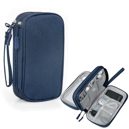 Electronic Organizer Travel Case Water Resistant Cord Pouches for Organization,Cable Organizer,All-in-One Double Layers Storage Bag for Accessories,Charger, Cable - color: 2 Layers-Deep Blue