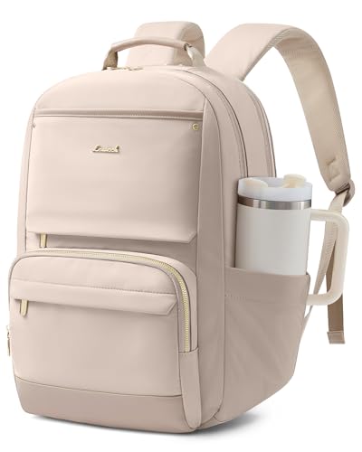 LOVEVOOK Laptop Backpack for Women with Large Capacity Cup Pocket, 15.6 inch Work Purse Travel Bag for Teacher Nurse, Waterproof Computer Business Back Pack, Bookbag for College, Nude - color: Nude, size: 15.6 inch