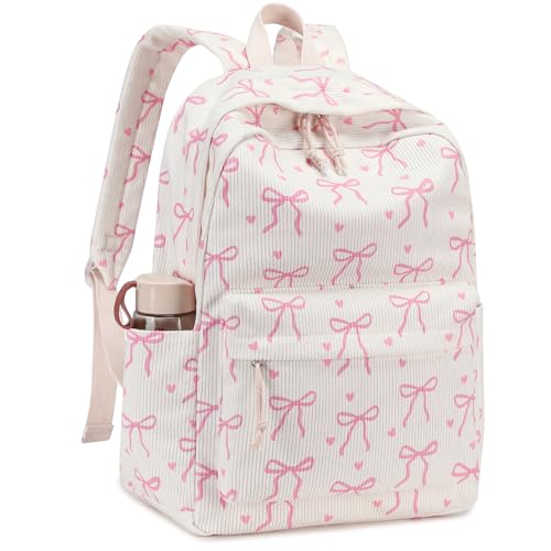 LEDAOU School Backpack for Teen Girls Elementary Middle School Bookbag Kids Backpacks 15.6 in Laptop Backpack Travel Daypack - color: A-bow Tie Love Beige
