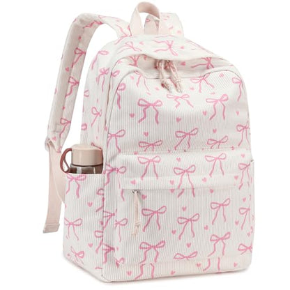 LEDAOU School Backpack for Teen Girls Elementary Middle School Bookbag Kids Backpacks 15.6 in Laptop Backpack Travel Daypack - color: A-bow Tie Love Beige