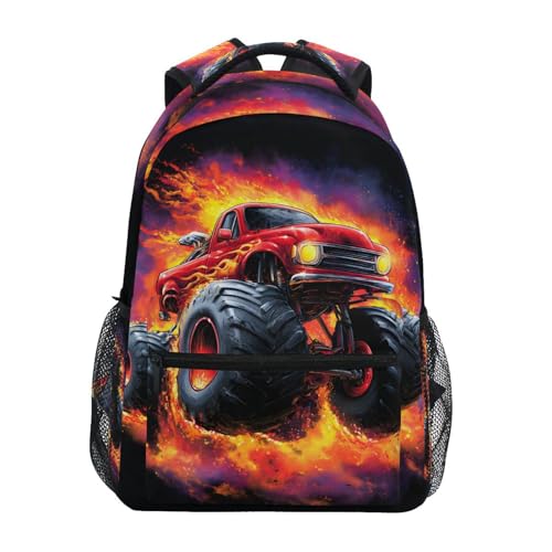 susiyo Red Monster Truck School Backpack Bookbag Lightweight College Back Pack Travel Camping Casual Daypack for Teens Girls Boys Women Men - color: Truck With Flames