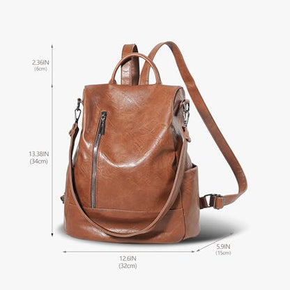 Women Backpack Purse PU Leather Anti-theft Casual Shoulder Bag Fashion Ladies Satchel Bags - color: Brown, size: Medium