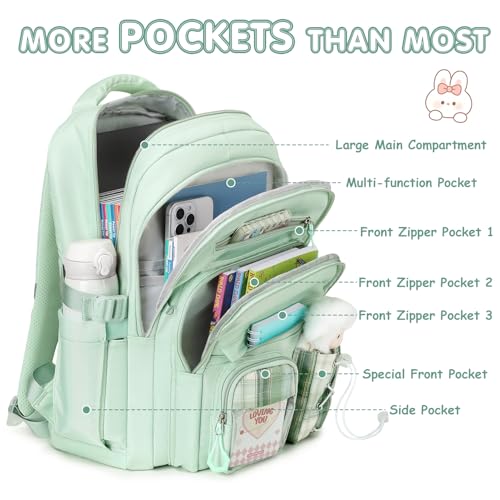 GeeWin Girls Backpack for School with Lunch Box & Pencil Case Set, 17 Inch Stylish Plaid Girls Bookbag with Lots of Pockets for Kids, Teens, Elementary Middle High College School (Light Green) - color: Light Green