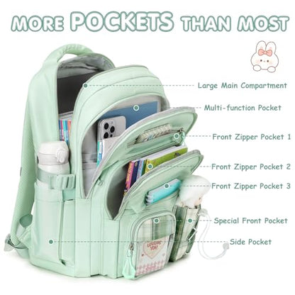 GeeWin Girls Backpack for School with Lunch Box & Pencil Case Set, 17 Inch Stylish Plaid Girls Bookbag with Lots of Pockets for Kids, Teens, Elementary Middle High College School (Light Green) - color: Light Green