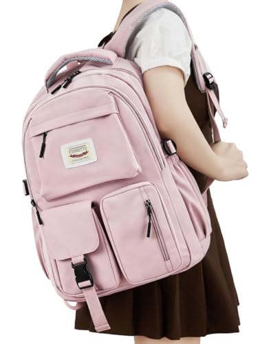 FIORETTO School Backpack for Teen Girls & Women with Compartment, Lightweight School Bag Bookbag with Multiple Pockets, Ideal for Middle High School, College, Travel, Pink 25L - color: Pink, size: Fits 15.6" Laptop
