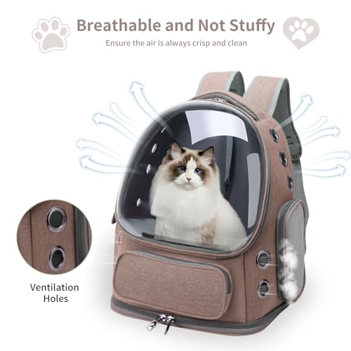 Cat Backpack Carrier for Cats and Small Dogs, Breathable Cat Bubble Backpack, Airline Approved Pet Travel Carrier for Hiking Camping Outdoor(Brown) - color: Brown