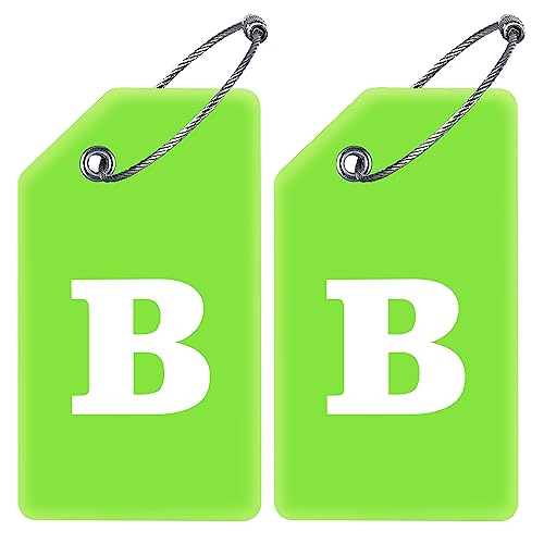 Gostwo 2 Pack Silicone Luggage Tags for Suitcases, 26 Initial Letter Baggage Labels Handbag School Bag Suitcase Instrument Tag with Stainless Steel Loop(Green)(Letter B) - color: Green, size: B