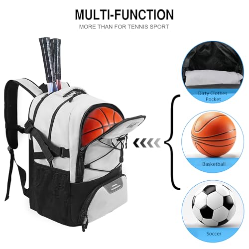 WOLT Tennis Bag - Large Tennis Racket Backpack for Men & Women - Ventilated Shoe Compartment - Holds 2 Rackets - color: Beige