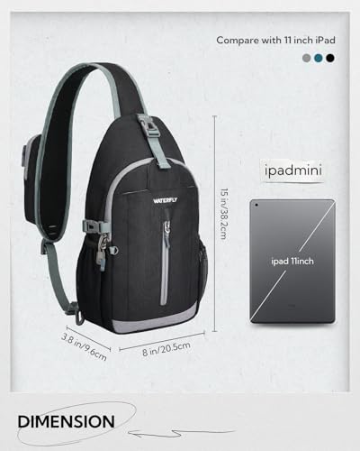 WATERFLY Sling Bag Crossbody Backpack: 8L RFID Anti Theft Cross Body Shoulder Bag Travel Crossover Side Bag for Men Women - color: Black
