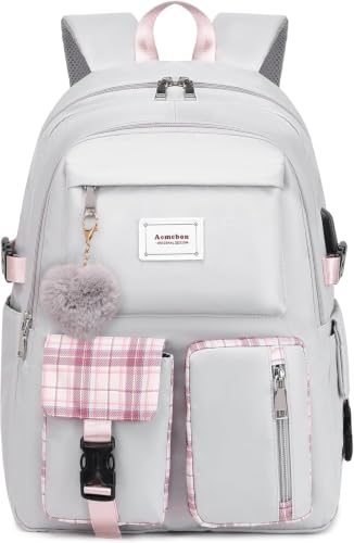 Acmebon Girl Roomy Fashion Laptop Backpack Casual Daily Backpack for Women Grey - color: Grey