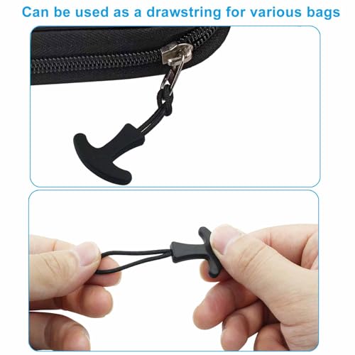 Kemcatui 20 Pack T-Shaped Zipper Pull Tab, Soft Nylon Black Zipper Pull Extender for Backpack Luggage Handbag Purse, Repair Replacement Parts