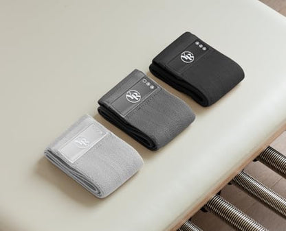 Fabric Booty Band Set for Pilates and Other Workouts- 3 Levels of Resistance 100% Latex Free - color: Black/Grey