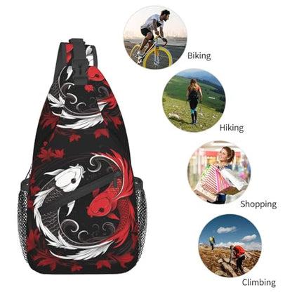 Two Koi Tai Chi Yin Yang Outdoor Crossbody Shoulder Bag For Unisex Young Adult Hiking Bicycling - color: Black1