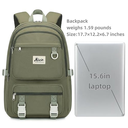 Laptop Backpack for Women College High Schoolbag Big Students Bookbags Large Multi pocket Travel Daypack Casual (Olive green) - color: Olive Green