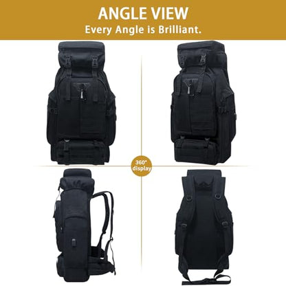 80L Camping Hiking Backpack, Large Military Tactical Backpack with USB Charging Port, Waterproof Travel Daypack With Carabiner Outdoor MOLLE Rucksack for Men Women (Black) - color: 80l Black-biner