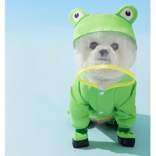 Junchl Small Dog Raincoat Rainboots with D-Ring, Full Coverage Dog Rain Jacket Slicker Poncho, Waterproof Dog Rain Jacket with Reflective Strip, Rainboot, Tail Cover Frog M - color: Frog, size: M:Back 12"(5-8lb)