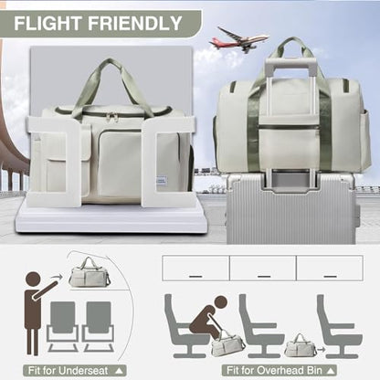 Small Gym Bag for Women, Travel Duffle Bag Carry On Weekender Bag with Shoe Compartment - color: 40#Beige-Zipper, style: Gym Bag&toiletry Bag