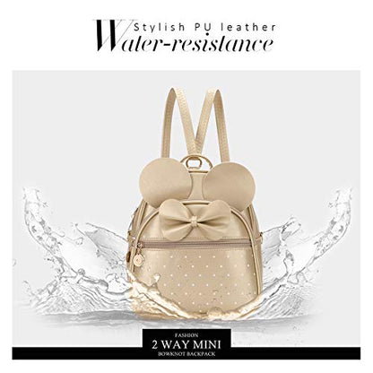 KL928 Girls Mini Backpack Bowknot Polka Dot Cute Small Daypacks Convertible Shoulder Bag Purse for Women - color: Gold