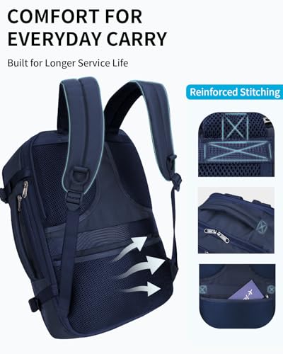 ECOHUB 17" Small Unisex Travel Backpack United Airlines Approved 17x10x9 Friendly Suitcase Anti-Theft Lockable Zippers Style Personal Item Bag Travel Essentials with 12 Pockets Water Resistant, Blue - color: Blue, size: 17 inch underseat