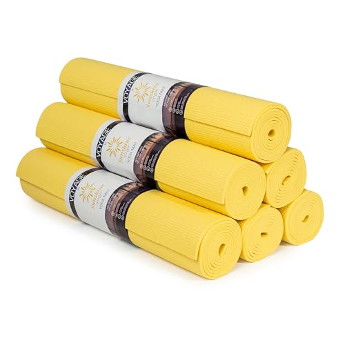 Voyage Yoga Mat, 6 Pack, 72" x 24" Professional Studio and Gym Bulk Yoga Mats, 5mm Thick, Durable, Anti-Tear, Non Slip Fitness and Exercise Mats - color: Yellow