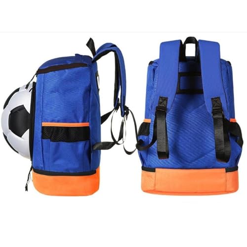 Soccer Backpack with Compartment for Shoes And Ball Holder for Travel And Gym - color: Blue Orange