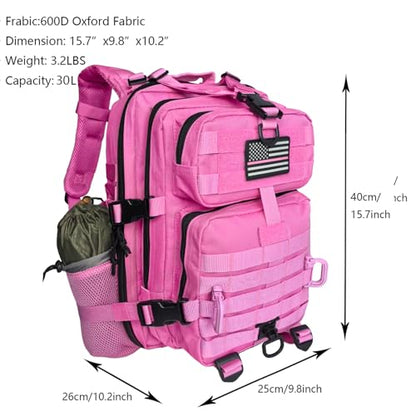 Hannibal Tactical 30L MOLLE Assault Pack, Tactical Backpack Military Army Camping Rucksack with Bottle Holder, 3-Day Pack, Pink - color: Pink, size: 30L
