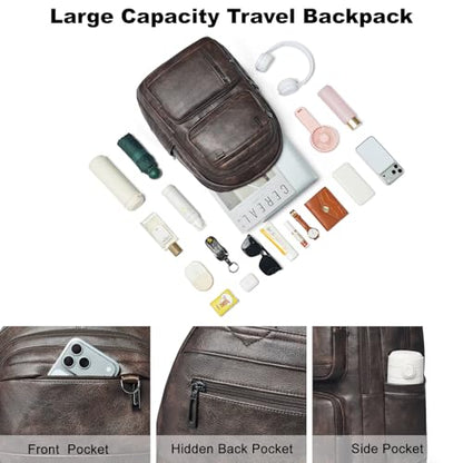 LATMAP Vegan Leather Backpack 17In Laptop Backpack for Women Travel Coffee | large capacity, laptop compartment, water-resistant, easy to wipe clean, TSA-friendly, with luggage strap & pickpocket-proof - color: Coffee Color