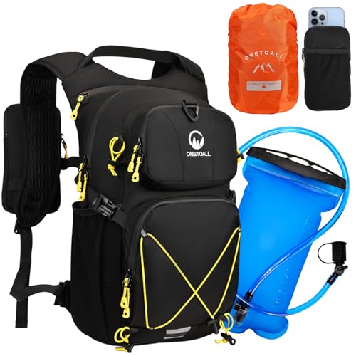 Hydration Backpack 22L, Hiking Backpack with 2L Leakproof Bladder, Sewn-in Rain Cover, Insulated Compartment for Men & Women Running, Cycling, Camping - color: Black