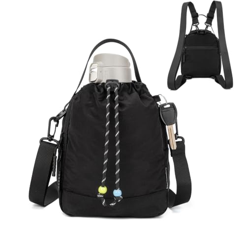 Water Bottle Carrier Bag with Strap, Water Bottle Holder Crossbody Backpack Handbags for Women Men for Hiking,Cycling - color: Black