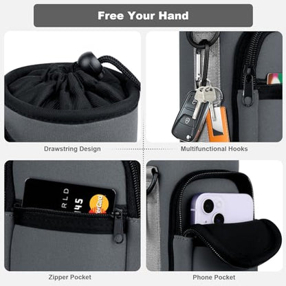 Water Bottle Holder with Strap, Water Bottle Carrier Bag with Phone Pocket, Shoulder Hand Strap Insulated Neoprene 32/40 oz Water Bottle Sleeve for Walking Hiking Camping Gym - color: 6 GRAY, size: under 32oz