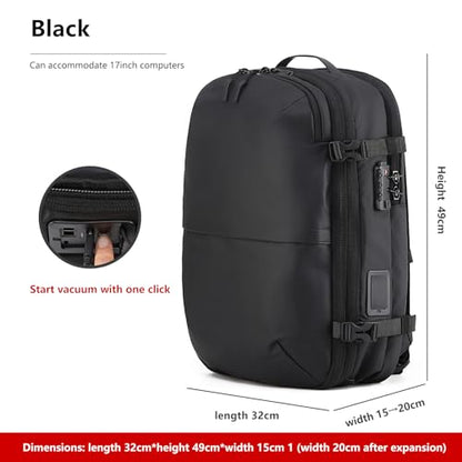 LIGHTGO] Travel-friendly Vacuum Packing Backpack with Built-in Air Pump, Portable Compression Cube, TSA-approved Lock, and Waterproof for College Students and Family Trips.