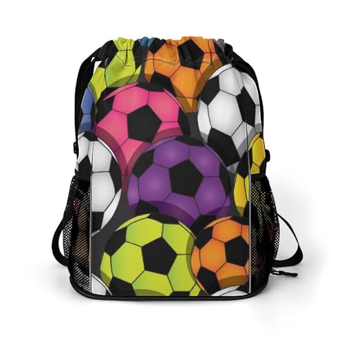 Colorful Soccer Balls Sports Bundle Pocket Wet Dry Separation Backpack