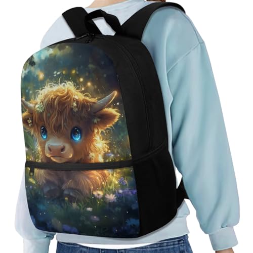Cute Highland Cow Backpack for Girls Kids Backpack with Lunch Box Water Bottle Carrier and Soft Pencil Case 4PCS Set Cute Bookbag with Front Pocket 17" Large Capacity Elementary School Bag - color: Cute Highland Cow