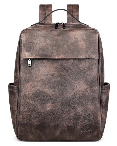 MASINTOR 15.6 inch PU Leather Laptop Backpack Purse for Women, Large College Casual Backpack Travel Bag Retro Coffee - color: Retro Coffee