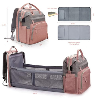 DERJUNSTAR Diaper Bag Backpack – Large Capacity Baby Diaper Bag with Changing Pad for Dad and Mom, Waterproof Travel Backpack, Multi-Function Bag with USB Charging Port, Rose Pink - color: Rose Pink
