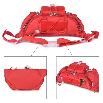 ArcEnCiel Tactical Fanny Pack for Men Women Waist Bag Hip Belt Outdoor Hiking Fishing Bumbag with Patch（Red） - color: Red
