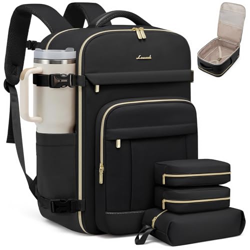LOVEVOOK Travel Backpack for Women & Men - 17.3 Inch Carry On Backpack & Personal Item Backpack for Airlines, Spacious and Durable Design, with 3 Packing Cubes - color: Black, size: Large-40L-4Pcs