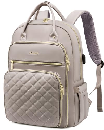LOVEVOOK Laptop Backpack for Women, Water Resistant Travel Work Backpacks Purse Stylish College Business Teacher Nurse Computer Bag with USB Charging Port, Fits 15.6" Laptop - color: Fragrant Taro Grey, size: 15.6-Inch