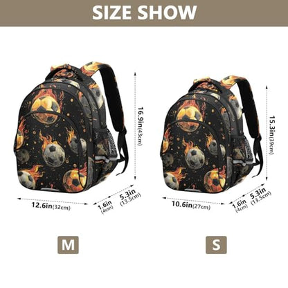 Watercolor Retro Fire Soccers Backpack for Kids Elementary School Bag Boys Girls Bookbag Travel Backpack Daypack - size: Medium