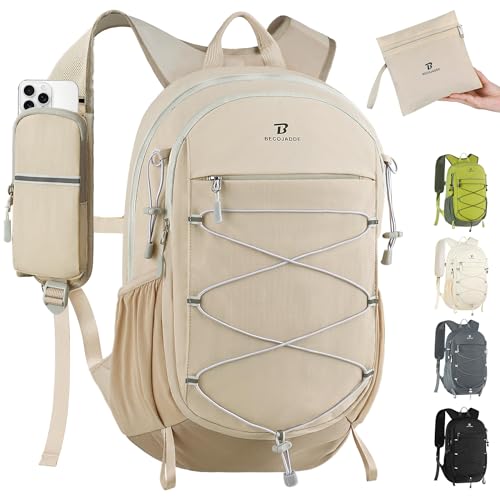 BECOJADDE Hiking Backpack 15L Small Backpack Packable Day pack Water Resistant Lightweight Travel Backpack for Women Men with Shoulder Strap Pockets for Hiking Camping Outdoor, Khaki - color: Khaki, size: 15L