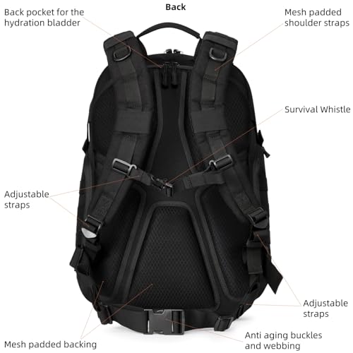AMHEH 32L 1050D Urban Tactical Laptop Backpack, 17 Inch Computer, Black | Suspended Tech Compartment, MOLLE Daypack, Everyday Carry, Commuting, Airplane Travel Approved, Get Home Bag - color: Black