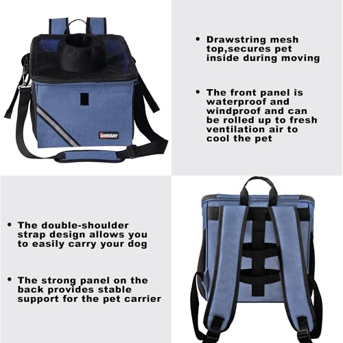 Pet Carrier Bicycle Basket Bag Pet Carrier/Booster Backpack for Dogs and Cats with Big Side Pockets,Comfy & Padded Shoulder Strap,Travel with Your Pet Safety（Classic Blue） - color: Classic Blue