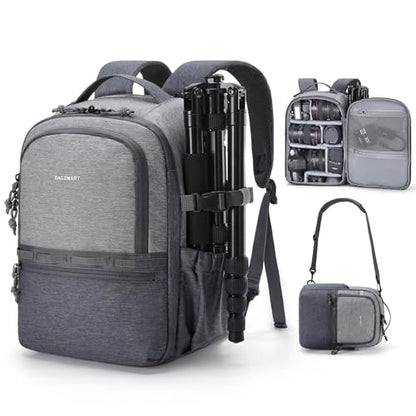 BAGSMART Camera Backpack, DSLR SLR Small Camera Bags for Photographers Compatible for Sony Canon Nikon, Shoulder Strap 2-in-1 Travel Backpack Fits 12.9" iPad, Gray - color: Gray