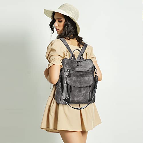 Shrrie Backpack Purse for Women Fashion Leather Backpack Purse Designer Travel Backpack Convertible Shoulder Bag with Wristlet - color: 1-4 Two-toned Deep Gray